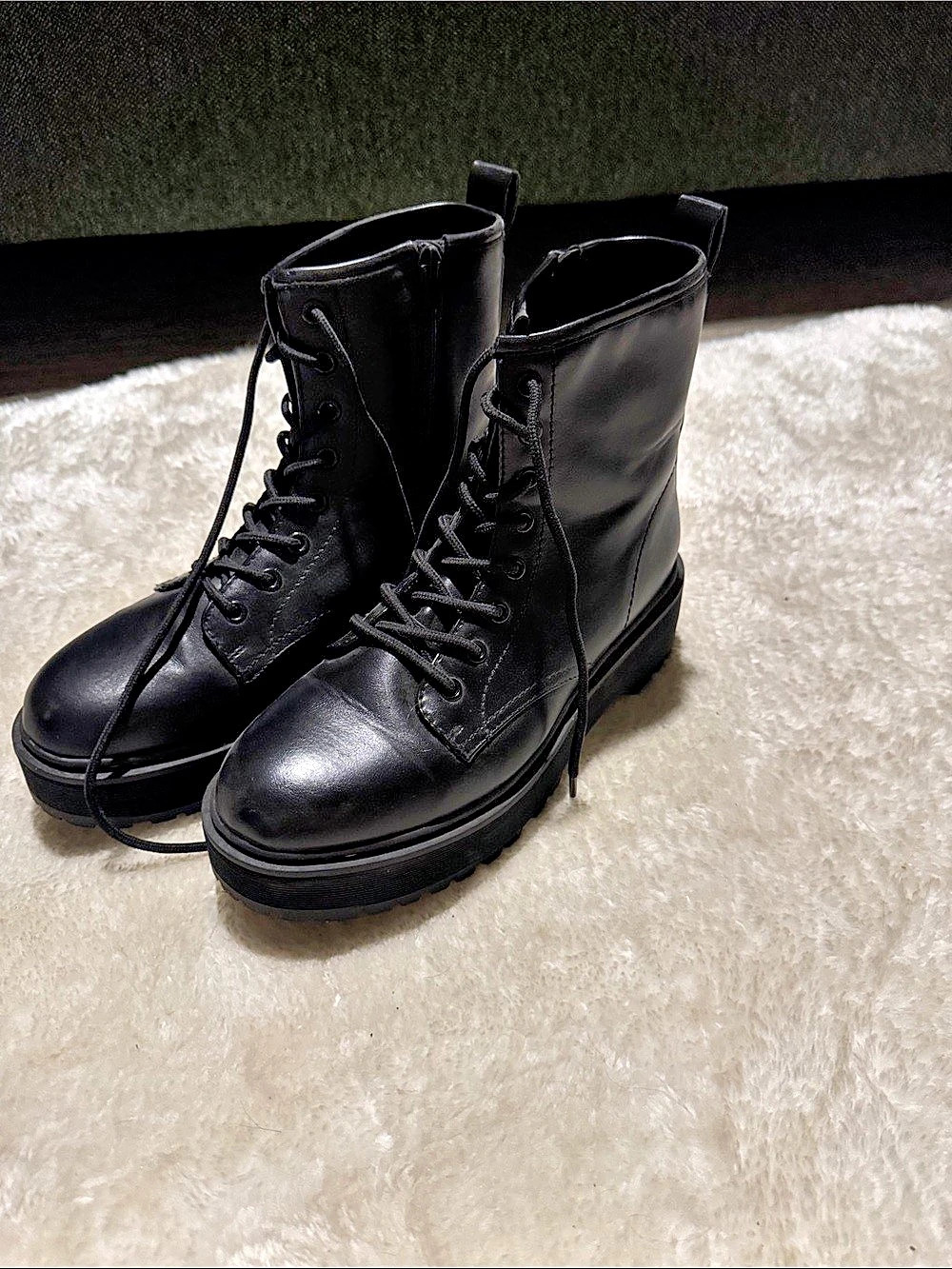 Black Lace-Up Combat Boots Like New